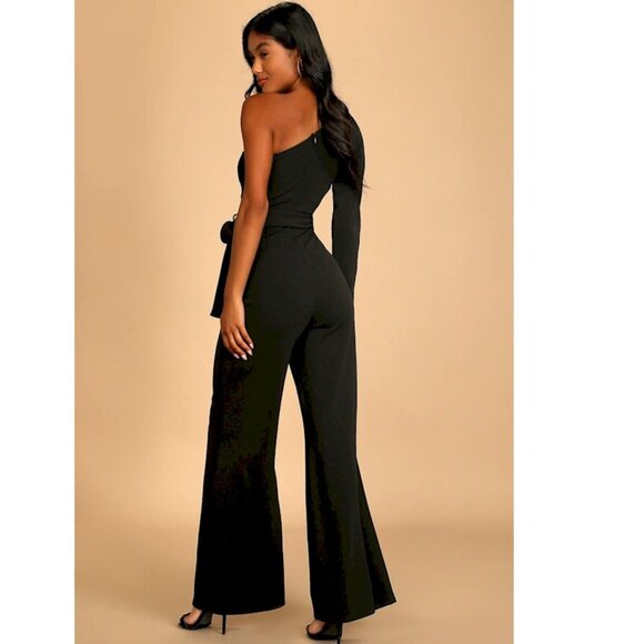 Lulus Peak of Perfection Black One-Shoulder Wide-Leg Jumpsuit Size Large - Picture 4 of 6